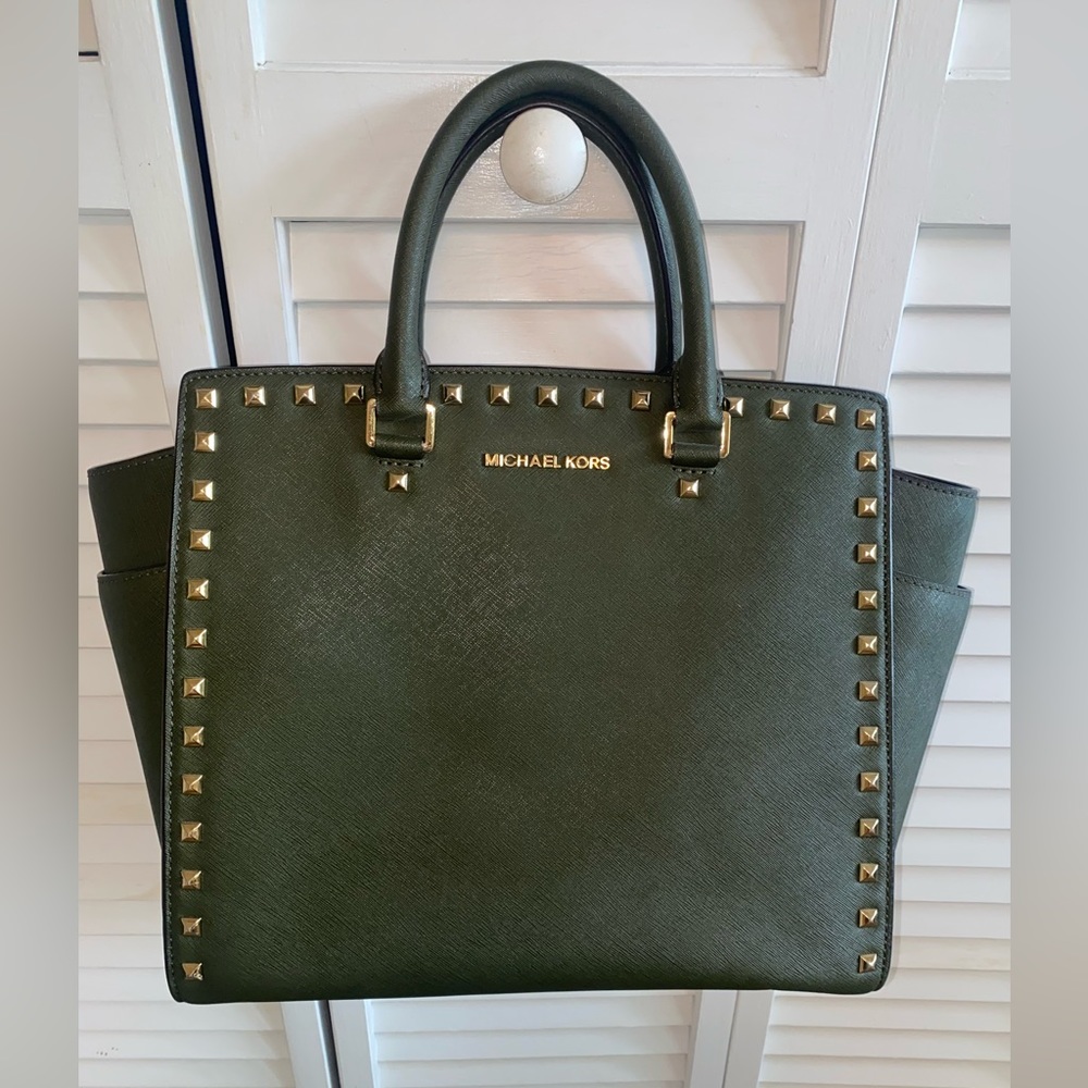 Michael Kors green leather handbag